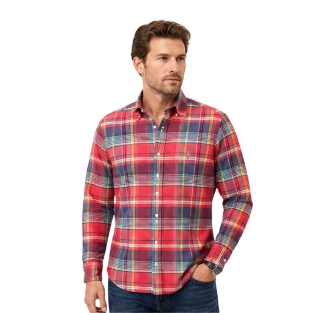 Polo Ralph Lauren Plaid Button Down Cotton Shirt Long Sleeve Casual Mens Size L
